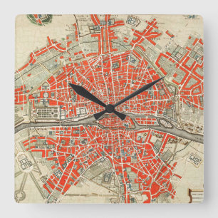 Vintage Map of Paris France (1721–1774) Square Wall Clock