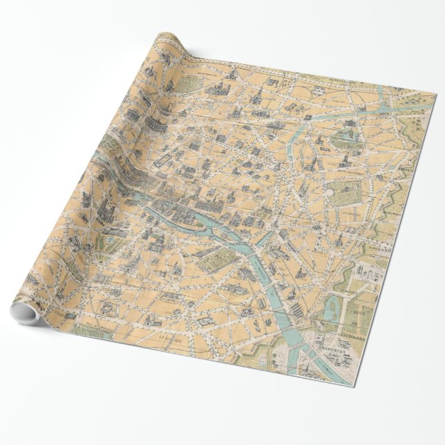 Vintage Map of Paris France (1890) Wrapping Paper (Unrolled)