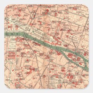 Vintage Map of Paris France (1910) Square Sticker