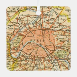 Vintage Map of Paris Metal Tree Decoration