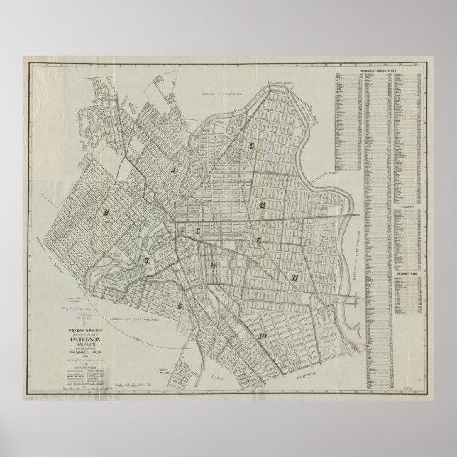 Vintage Map of Paterson NJ (1920) Poster (Front)