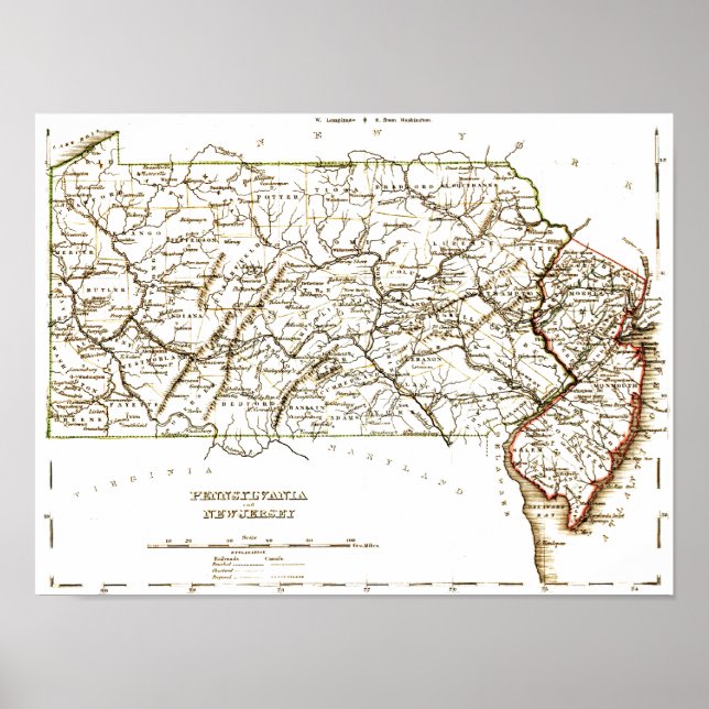 Vintage Map Of Pennsylvania+NJ 1875 Poster (Front)