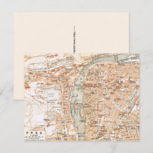 Vintage Map of Prague Postcard