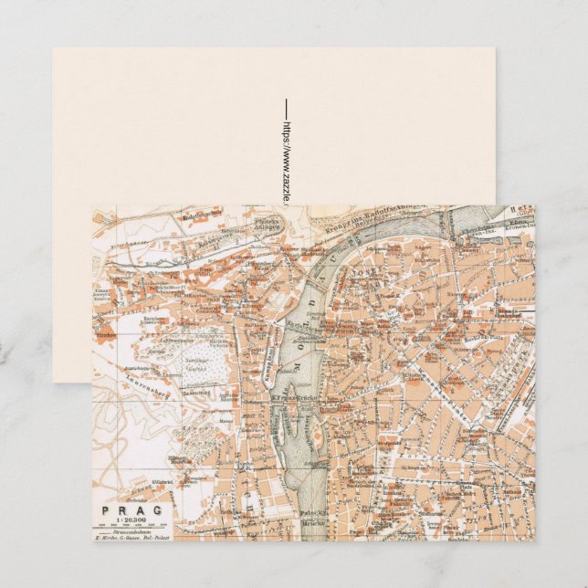 Vintage Map of Prague Postcard (Front/Back)