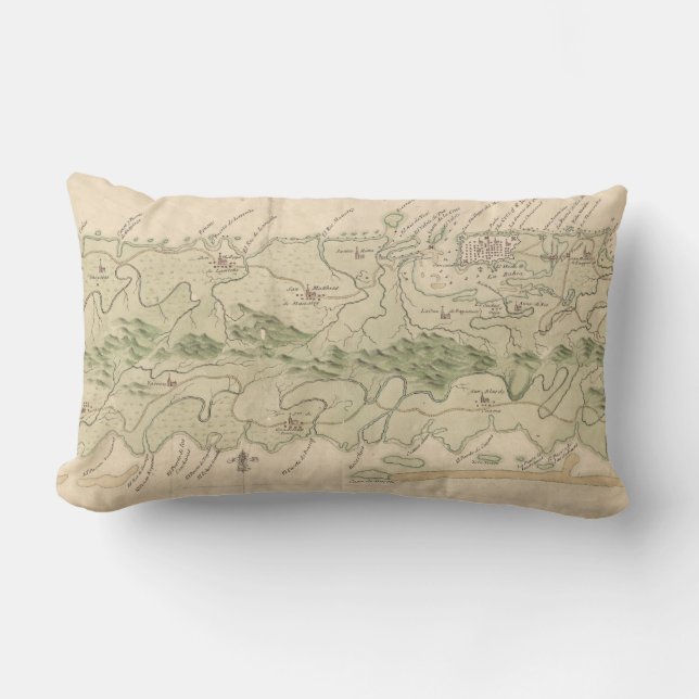 Vintage Map of Puerto Rico (1760) Lumbar Cushion (Front)