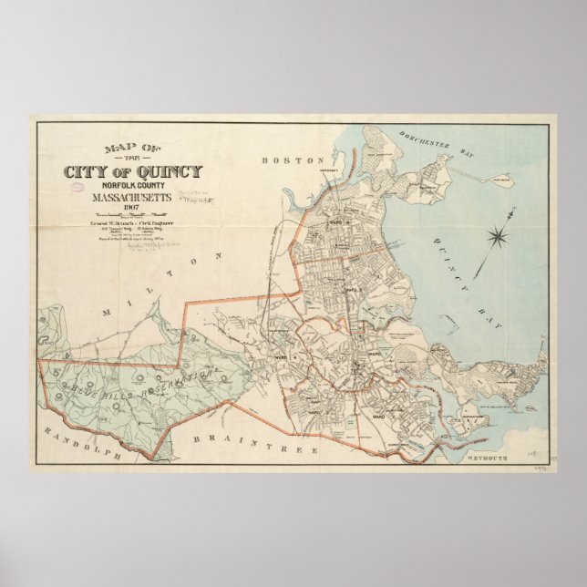 Vintage Map of Quincy MA (1907) Poster (Front)