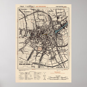 Vintage Map of Ravenna Italy (1943) Poster