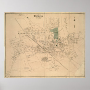 Vintage Map of Reading MA (1875) Poster