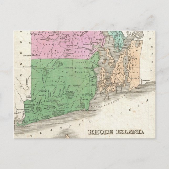 Vintage Map of Rhode Island (1827) Postcard (Front)