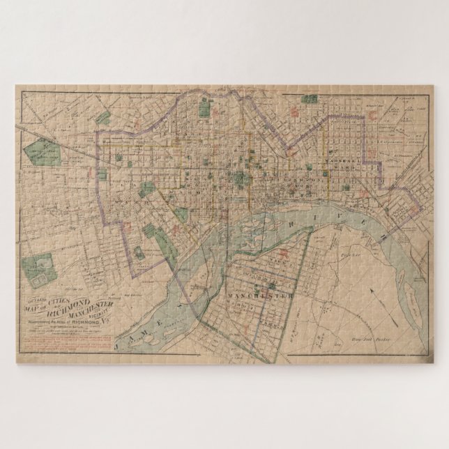 Vintage Map of Richmond Virginia (1876) Jigsaw Puzzle (Horizontal)
