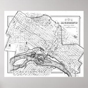 Vintage Map of Richmond Virginia (1884) BW Poster