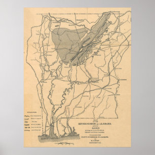 Vintage Map of River System of Alabama (1887) Poster