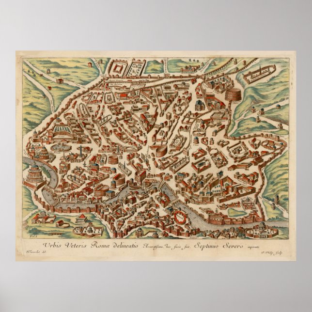 Vintage Map of Rome Italy (1660) Poster (Front)