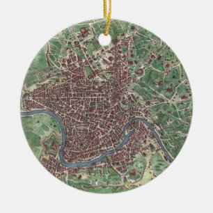 Vintage Map of Rome Italy (1721) Ceramic Tree Decoration