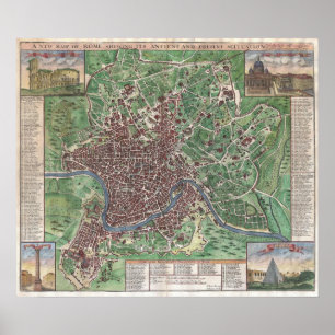 Vintage Map of Rome Italy (1721) Poster
