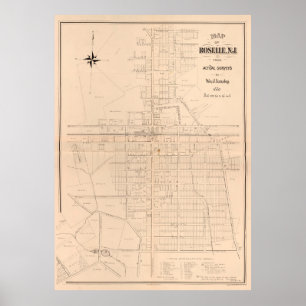 Vintage Map of Roselle NJ (1887) Poster