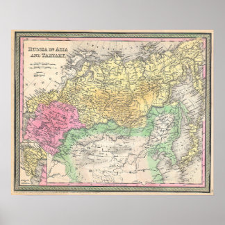 Vintage Map of Russia in Asia, 1853 Poster
