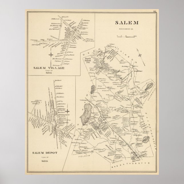 Vintage Map of Salem Massachusetts (1892) Poster (Front)