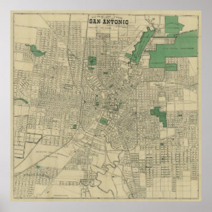 Vintage Map of San Antonio Texas (1909) Poster