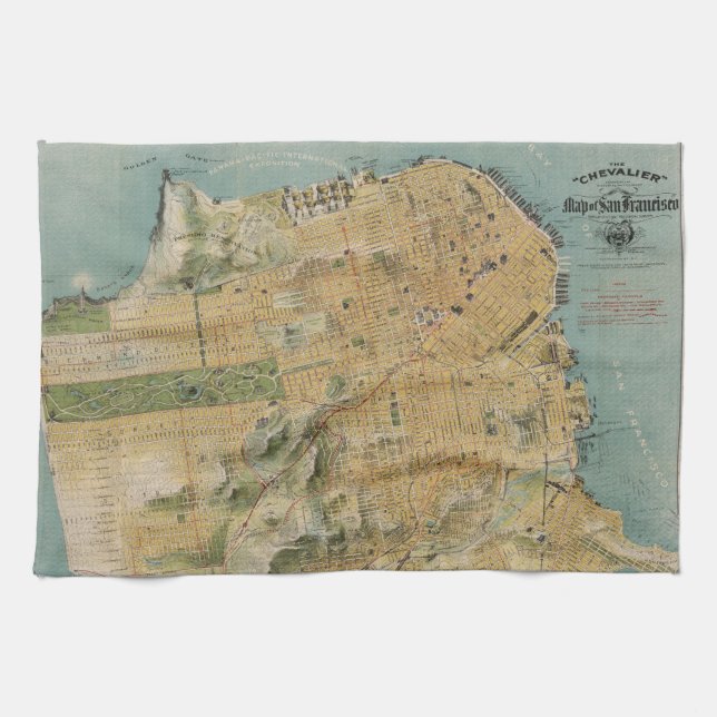 Vintage Map of San Francisco (1915) Tea Towel (Horizontal)