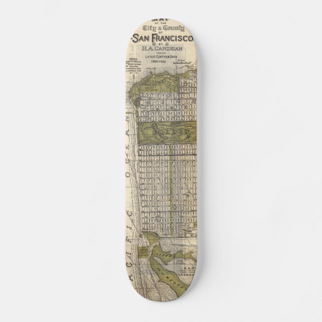 Vintage Map of San Francisco (1932) Skateboard (Front)