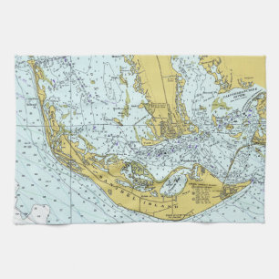 Vintage map of Sanibel Island, Florida Tea Towel
