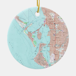 Vintage Map of Sarasota Florida (1973) Ceramic Tree Decoration