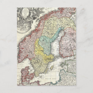 Vintage Map of Scandinavia (1730) Postcard