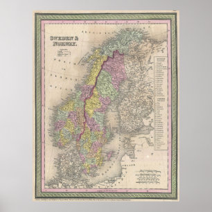 Vintage Map of Scandinavia (1850) Poster