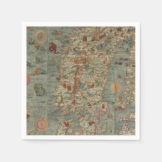 Vintage Map of Scandinavia Napkin (Front)