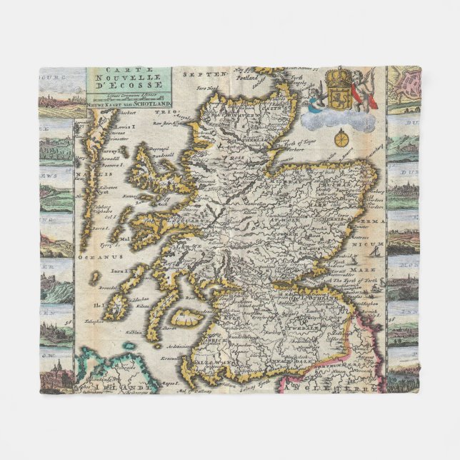 Vintage Map of Scotland (1747) Fleece Blanket (Front (Horizontal))