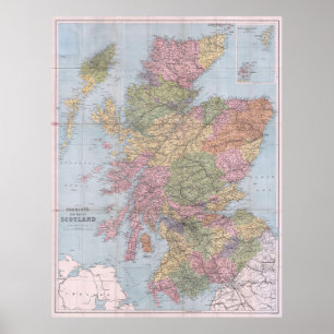 Vintage Map of Scotland (1892) Poster