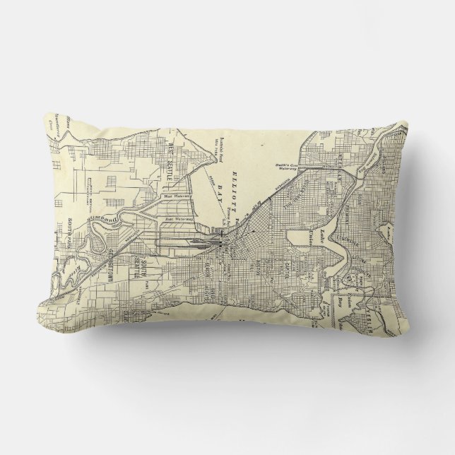 Vintage Map of Seattle (1914) Lumbar Cushion (Front)