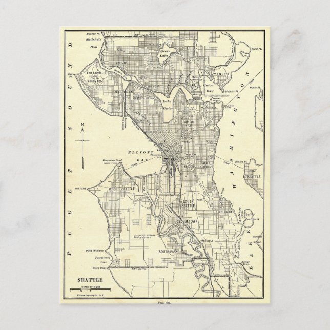Vintage Map of Seattle (1914) Postcard (Front)