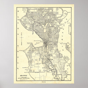 Vintage Map of Seattle (1914) Poster
