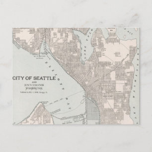 Vintage Map of Seattle Washington (1901) Postcard