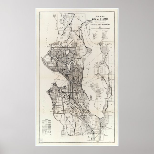 Vintage Map of Seattle Washington Poster (Front)