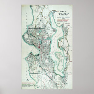 Vintage Map of Seattle Washington Poster