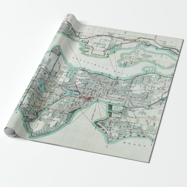 Vintage Map of Seattle Washington Wrapping Paper (Unrolled)
