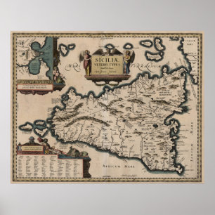 Vintage Map of Sicily Italy (1619) Poster