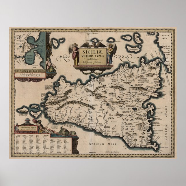 Vintage Map of Sicily Italy (1619) Poster (Front)