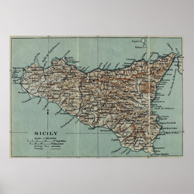 Vintage Map of Sicily Italy (1911) Poster (Front)