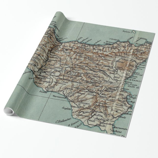 Vintage Map of Sicily Italy (1911) Wrapping Paper (Unrolled)