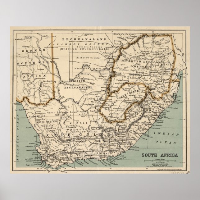 Vintage Map of South Africa (1889) Poster (Front)