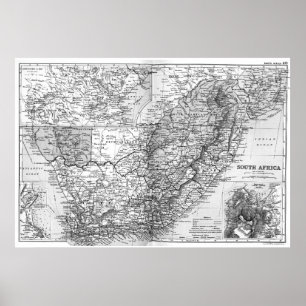 Vintage Map of South Africa (1892) BW Poster