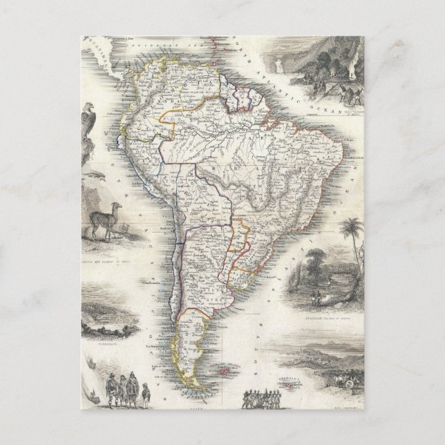Vintage Map of South America (1850) Postcard (Front)