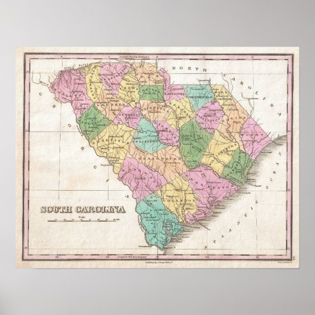 Vintage Map of South Carolina (1827) Poster (Front)