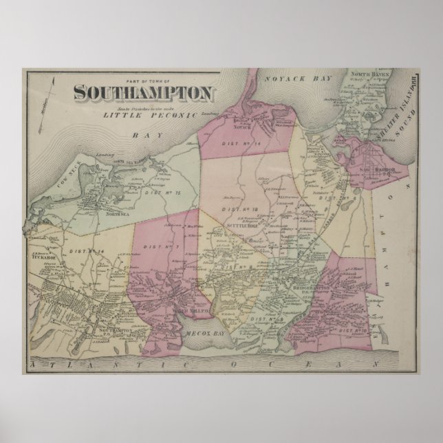 Vintage Map of Southampton NY (1873) Poster (Front)