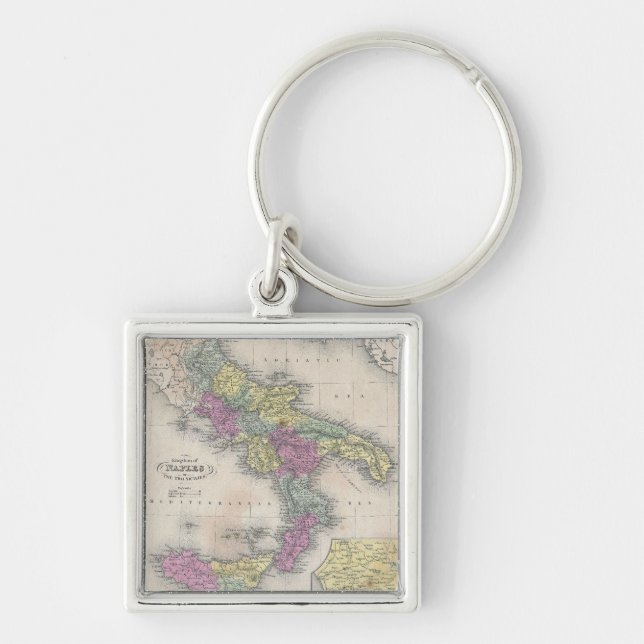 Vintage Map of Southern Italy (1853) Key Ring (Front)