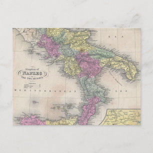 Vintage Map of Southern Italy (1853) Postcard